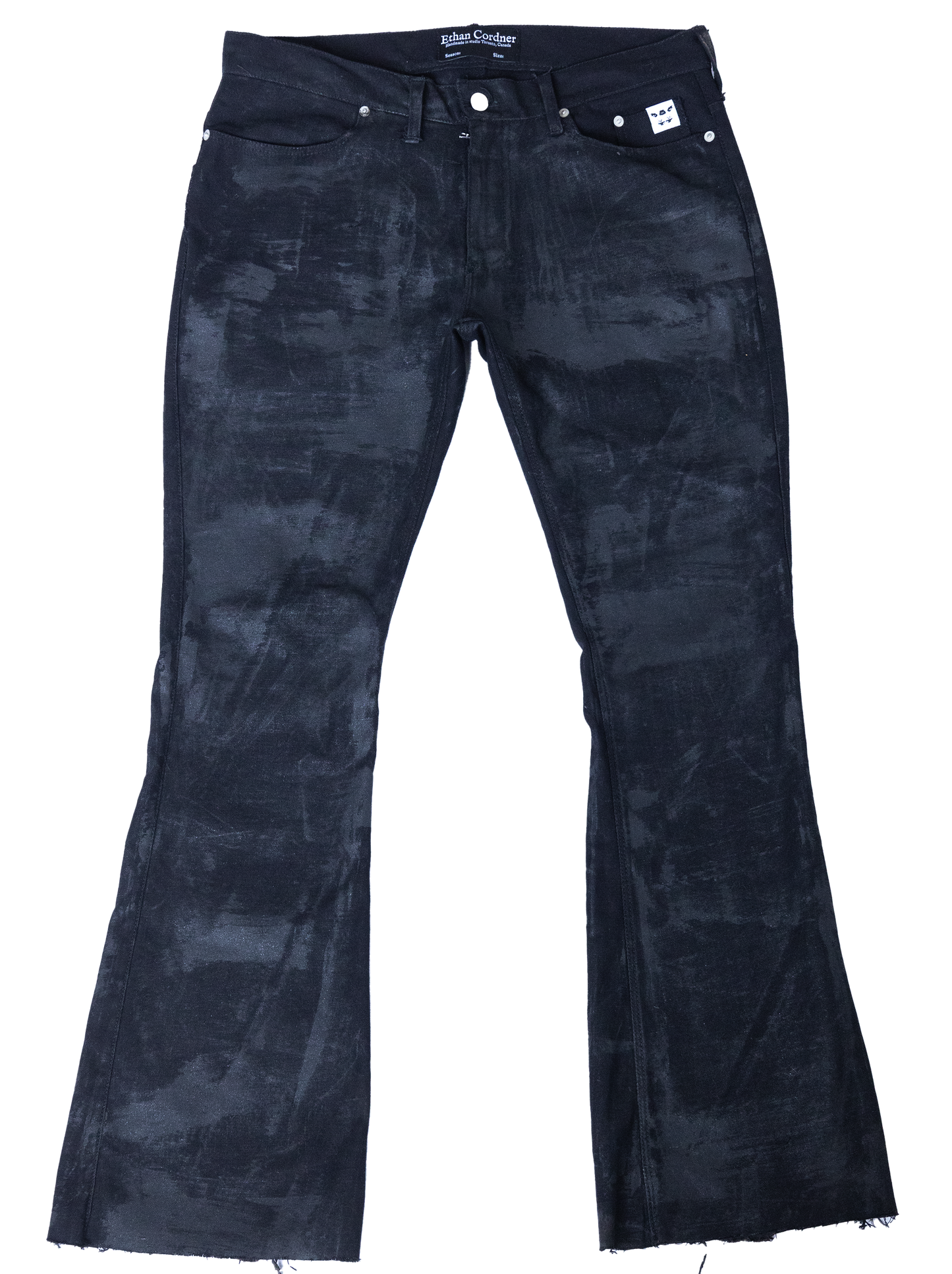 FW25 waxed flared jeans