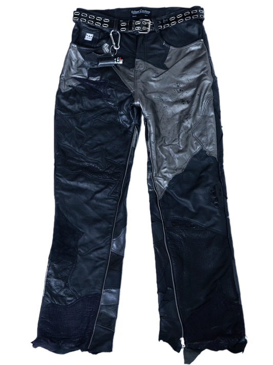 Patchworked leather pants