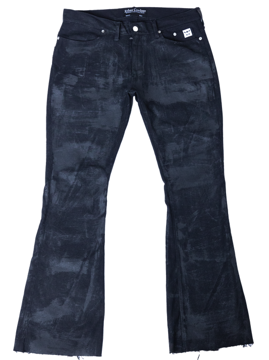 FW25 waxed flared jeans